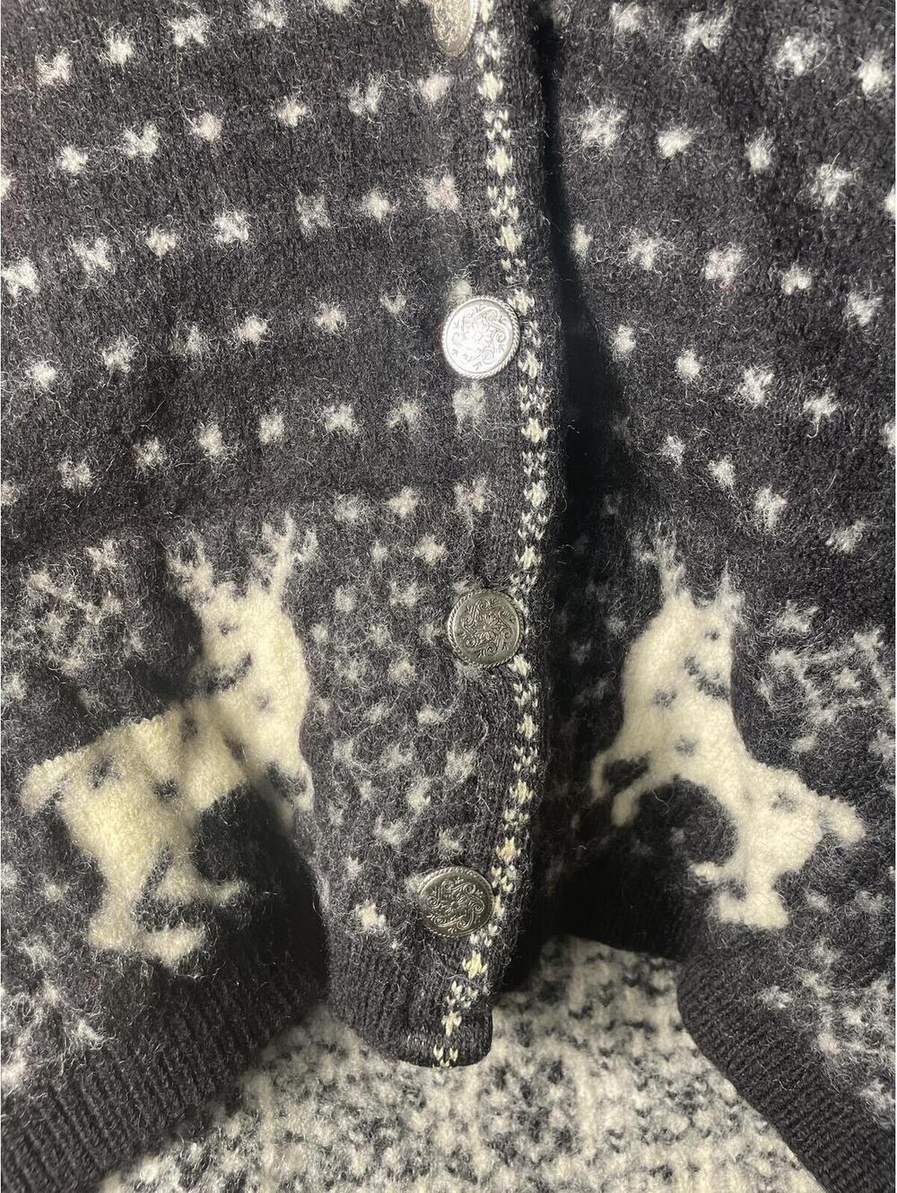 Pendleton Vintage Wool Sweater Cardigan Women's Size Medium Black White Deer EUC - Picture 4 of 6